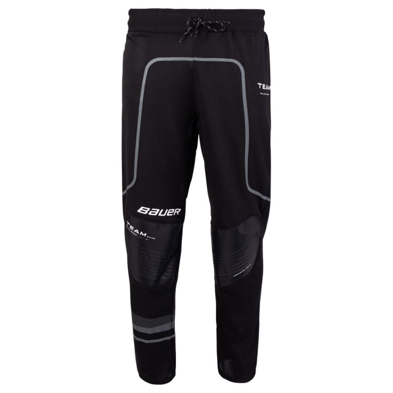 The Bauer Team Roller Hockey Pants are built to be lightweight and highly breathable while offering a tapered fit for a comfortable hockey experience. A tall elastic waistband provides a flexible fit while a lace tie makes sure the pants don't slip around during gameplay. Abrasion-resistant knee panels add durability to wear-and-tear, and Bauer graphics add the perfect amount of style to your game.