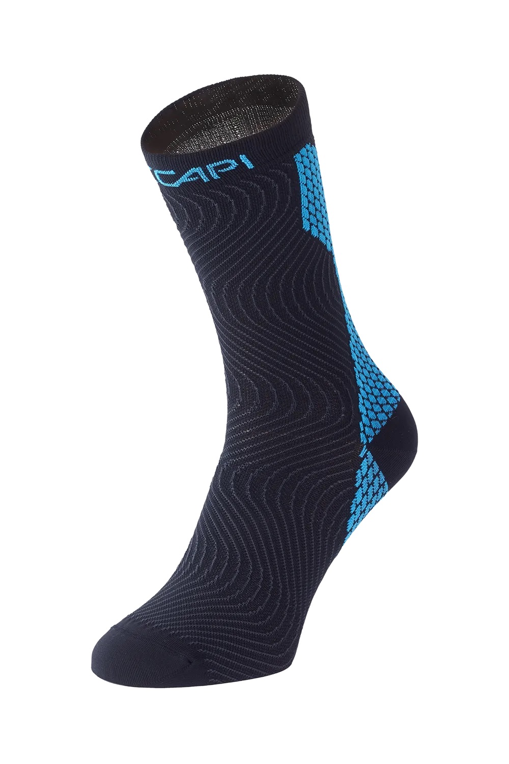 Active/recovery socks with patented wave technology, integrated taping, and Accapi FIR infrared for enhanced circulation.