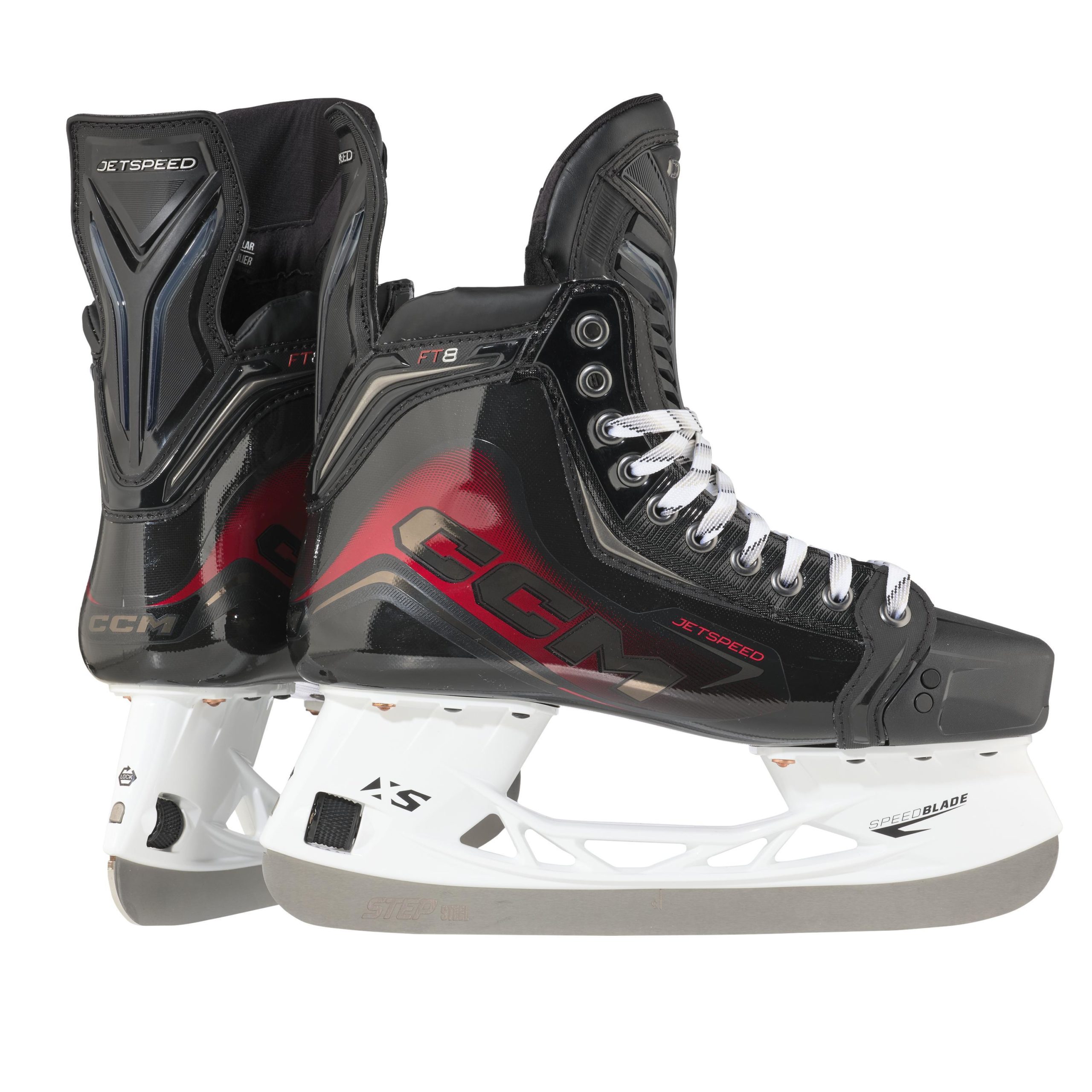 Unlock superior speed and agility with the JETSPEED FT8 skates, featuring a one-piece boot and Game Ready Fit for an aggressive, quick-shifting stance.