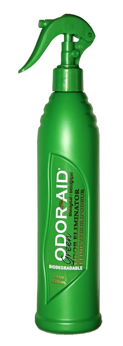 ODOR-AID Odor Eliminator is a multi-purpose spray designed to effectively eliminate unpleasant odors while disinfecting various surfaces. Its formula destroys bacteria and germs that cause bad smells and infections, leaving a fresh and clean scent.