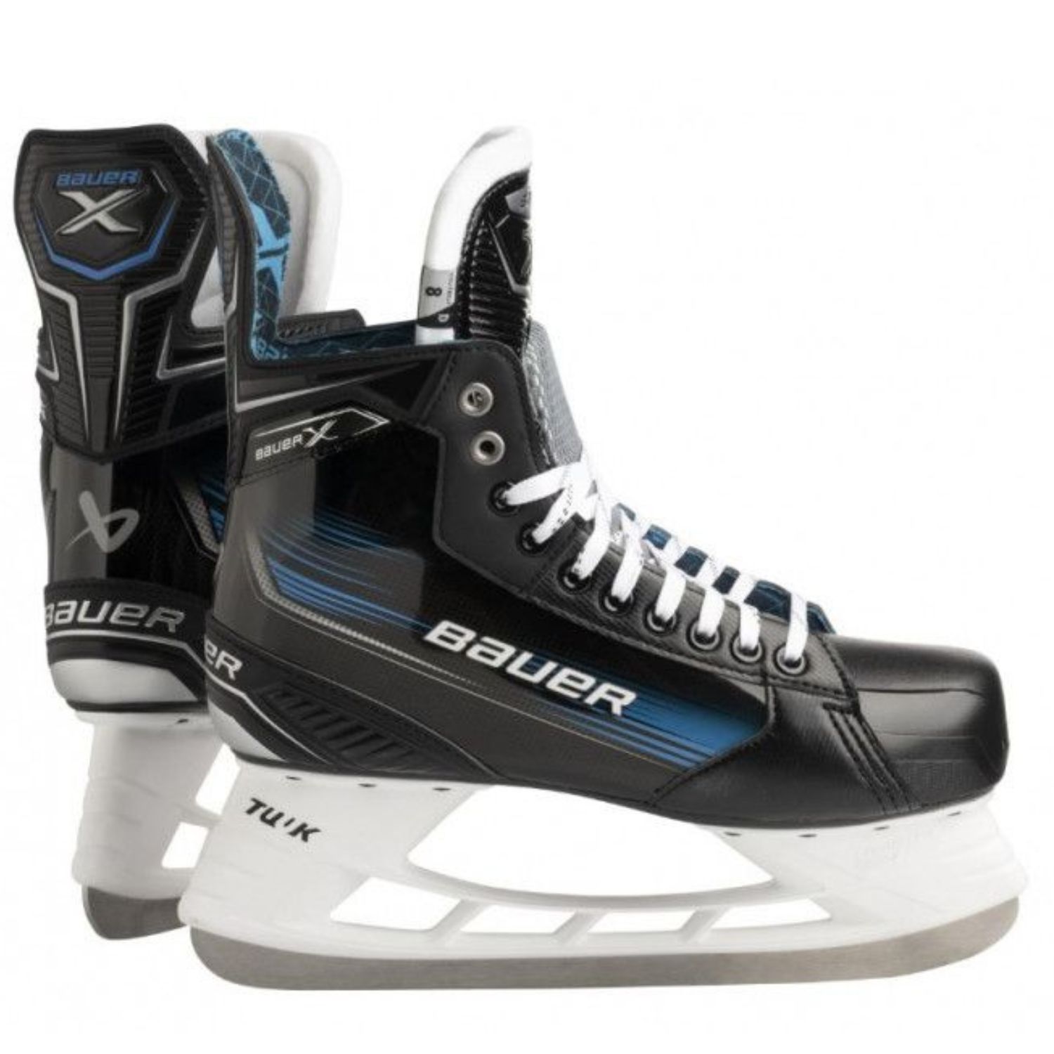 The BAUER X SR hockey skates are designed for competitive players seeking performance and comfort. With an ergonomic boot construction and advanced padding, these skates provide excellent support and a snug fit, ensuring optimal on-ice performance.